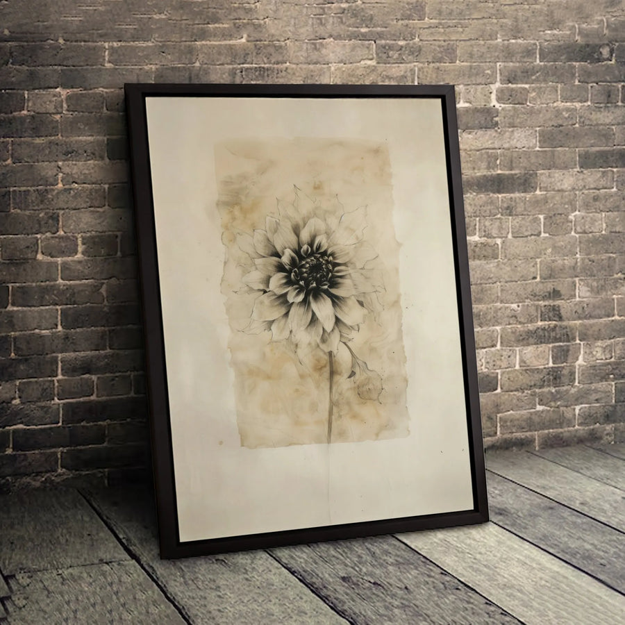 Vintage Botanical Dahlia Canvas Print | Sepia Flower Sketch Wall Art | Premium Fade-Resistant Gallery Wrap | Elegant Home Decor Gift