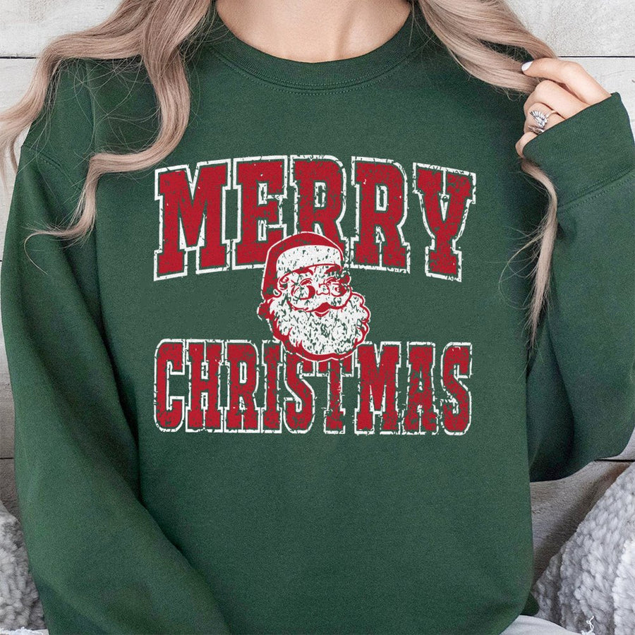 Merry Christmas Santa Sweatshirt | Distressed Vintage Graphic Print | Premium Cotton-Blend Crewneck | Cozy Holiday Gift for Him and Her