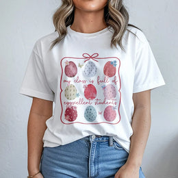 Easter Teacher T-Shirt | My Class is Full of Eggcellent Students | Cozy Cotton Blend | Spring Classroom Outfit & Gift for Teachers