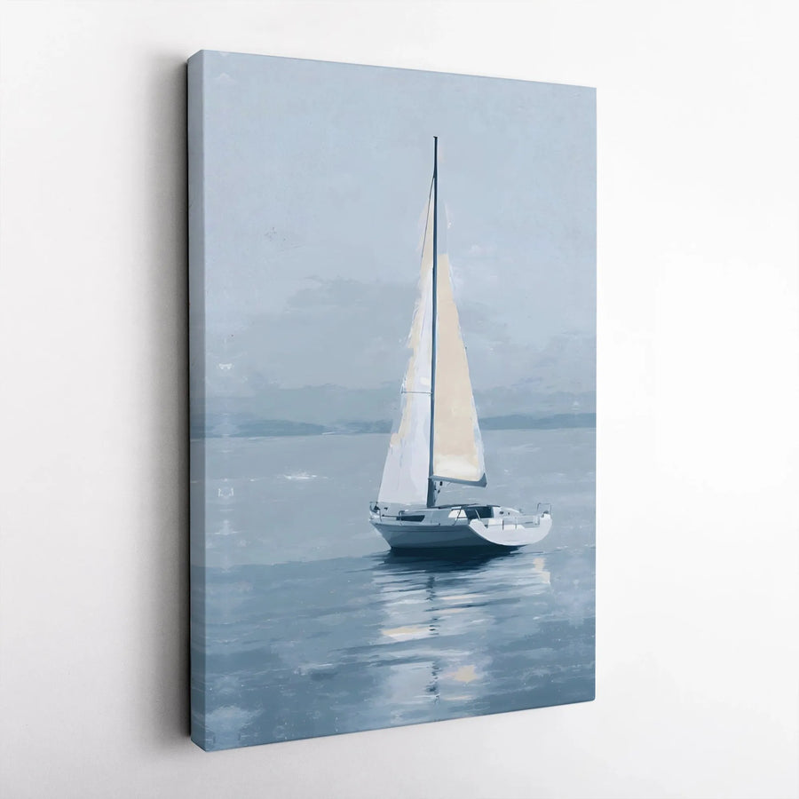 Sailboat Canvas Wall Art | Minimalist Seascape Painting Print | Premium Thick Gallery Wrap Canvas | Coastal Home Decor Gift for Living Room