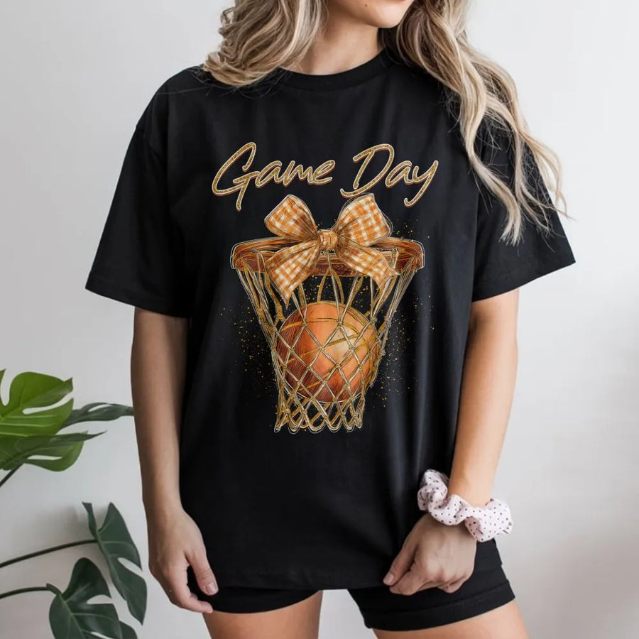 Game Day Basketball T-Shirt | Coquette Bow Aesthetic Graphic | Premium Cotton Unisex Tee | Gift for Basketball Mom, Hoop Fan & Sports Lover
