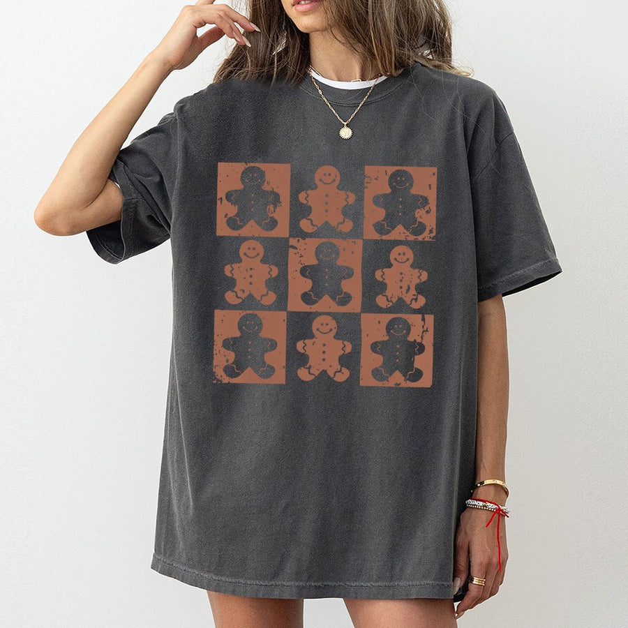 Gingerbread Man T-Shirt | Retro Checkered Christmas Graphic | Premium Soft Cotton | Unisex Holiday Gift for Cookie Lovers