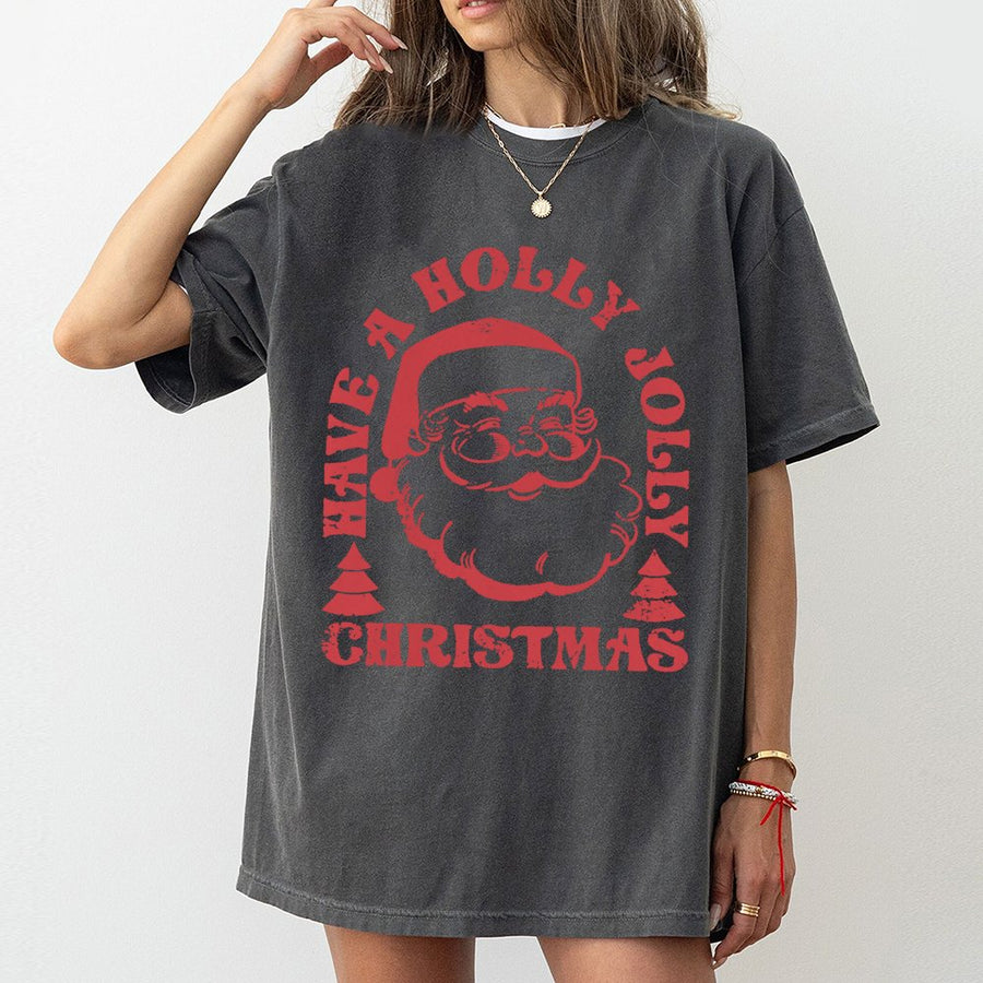 Retro Santa T-Shirt | Have A Holly Jolly Christmas Graphic | 100% Cotton Premium Tee | Unisex Holiday Gift For Xmas
