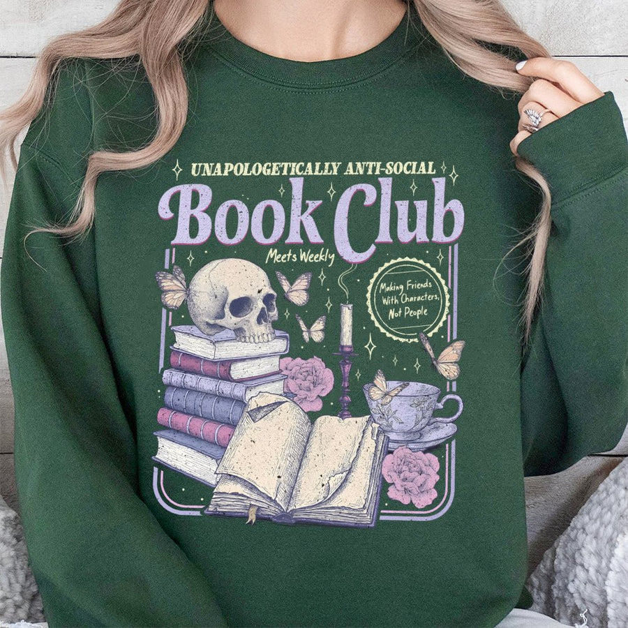 Anti-Social Book Club Sweatshirt | Dark Academia Reader Aesthetic | Premium Cotton Blend | Gift For Book Lovers & Introverts