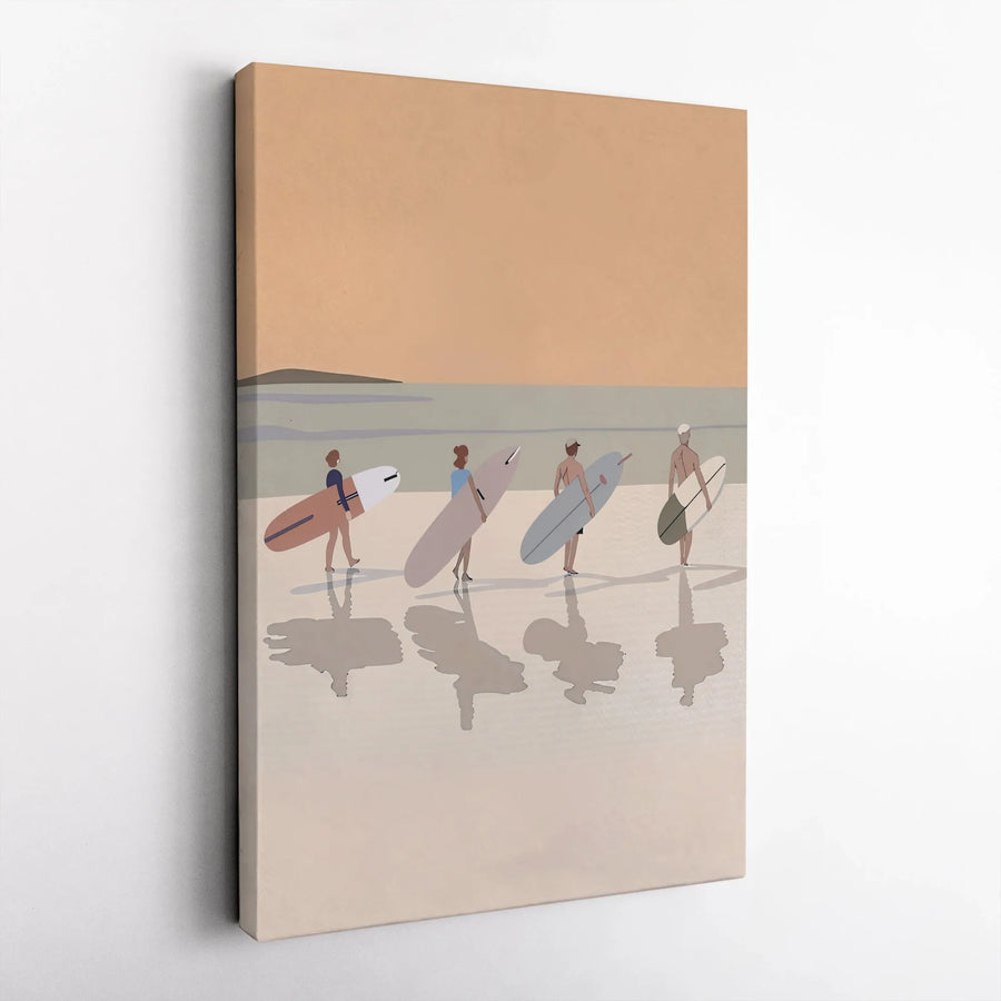 Surfer Beach Wall Art | Minimalist Coastal Decor | Premium Gallery Wrapped Canvas | Modern Ocean Home Decor Gift