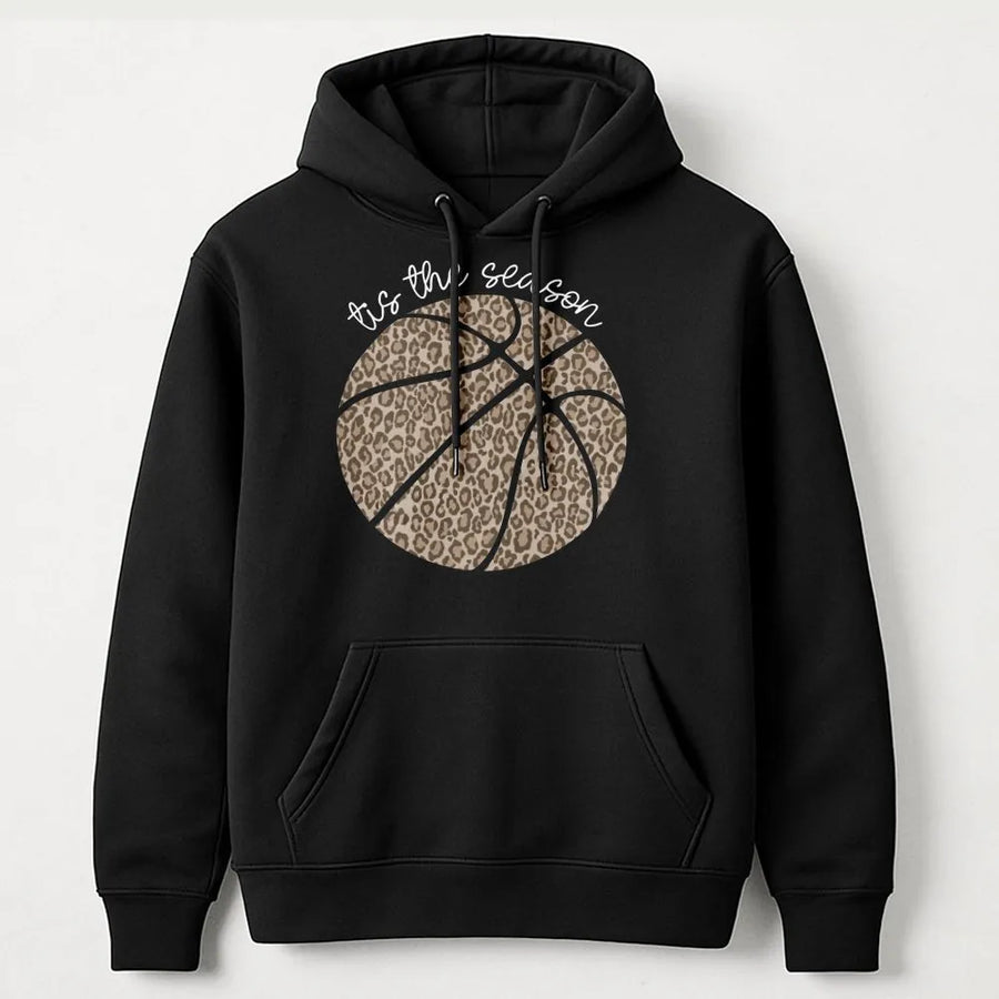 Leopard Basketball Hoodie | Tis The Season Graphic Print | Premium Cotton-Blend Pullover | Sporty Gift For Basketball Moms And Fans