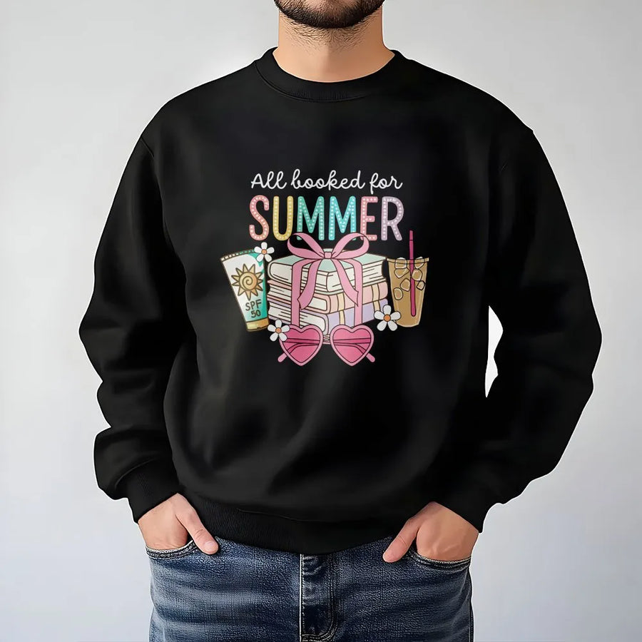 All Booked For Summer Sweatshirt | Booktrovert Reading Graphic Tee | Premium Comfort Colors Shirt | Gift for Book Lover, Teacher, Librarian