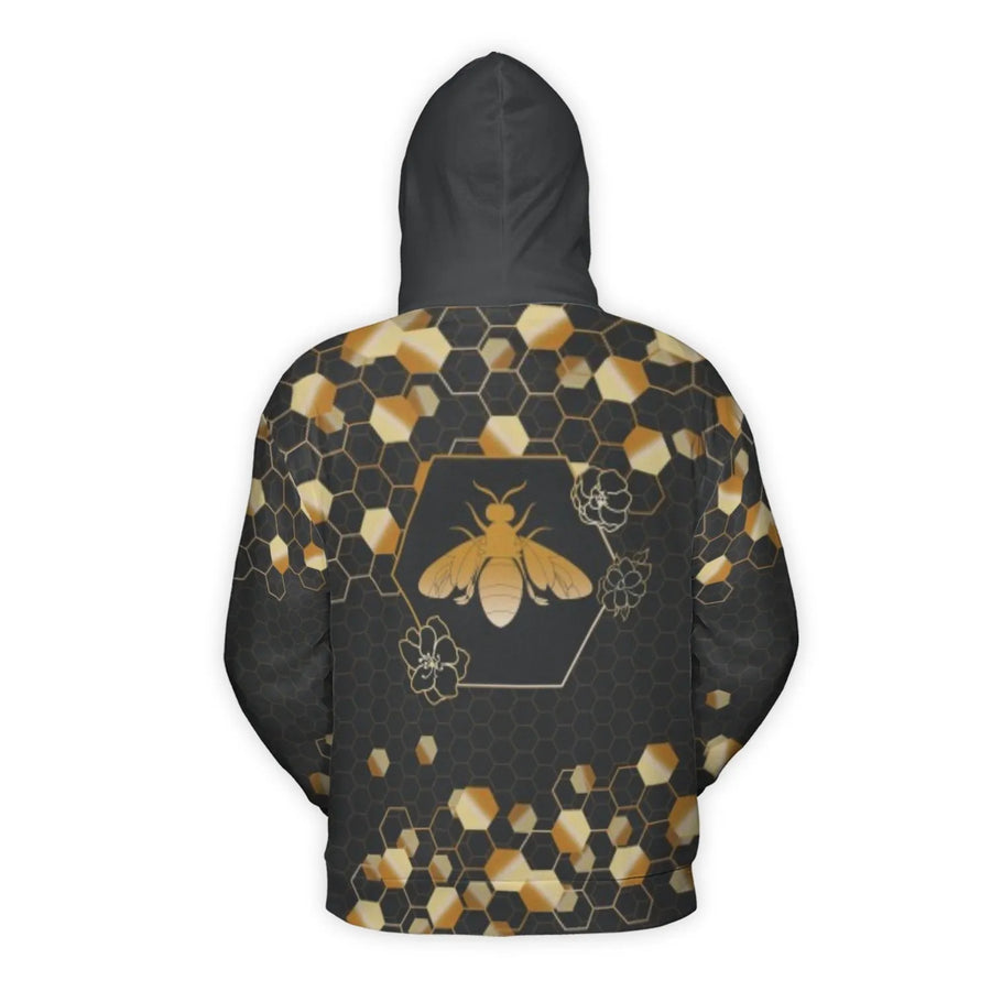 Honeycomb Bee Hoodie | Mr. Bumble Graphic All-Over Print | Premium Polyester Brushed Fleece | Unique Nature Lover Gift for Men and Women