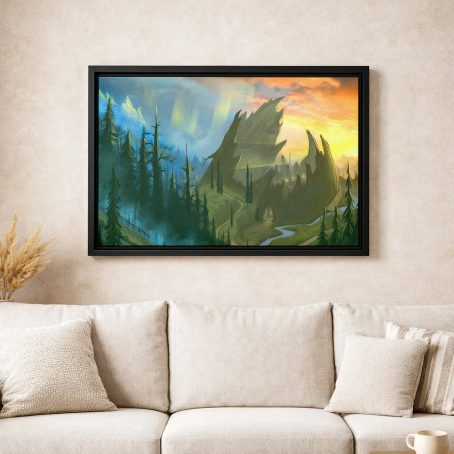 Fantasy Mountain Landscape Canvas Art | Surreal Split Sky Nature Wall Decor | Premium 1.25" Thick Gallery Print | Unique Gift For Nature Lovers