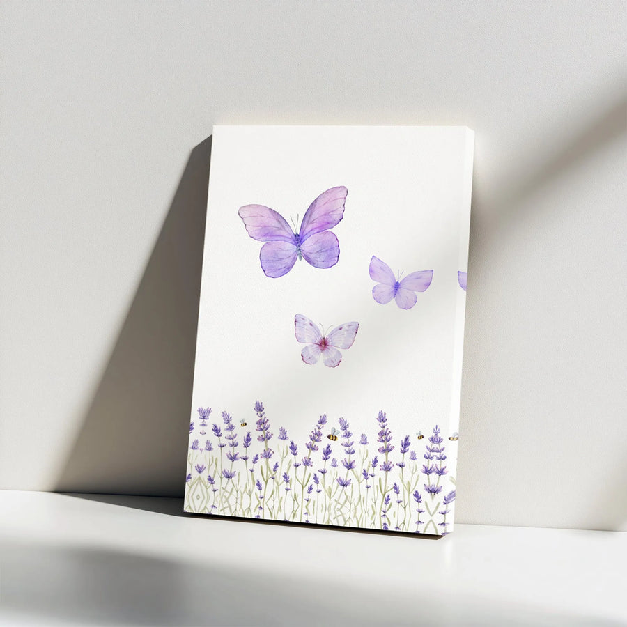 Lavender Butterfly Canvas Wall Art | Watercolor Botanical Meadow Print | Premium Gallery Wrapped Canvas | Modern Farmhouse Decor Gift
