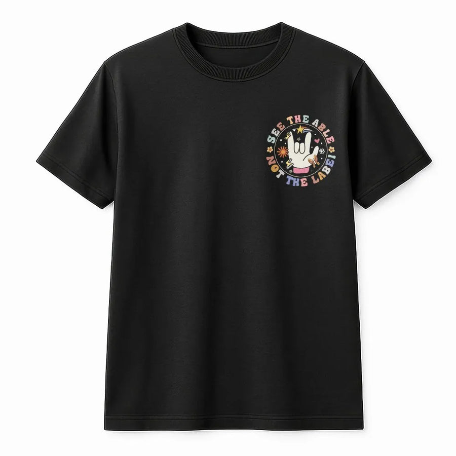 Disability Awareness T-Shirt | Retro ASL 'See The Able Not The Label' Graphic | Soft 100% Cotton | Inspirational Advocate Gift