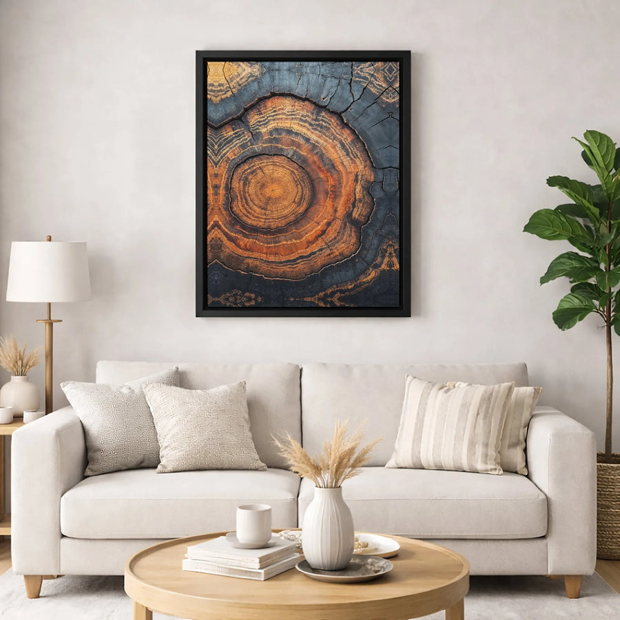 Abstract Tree Rings Canvas Wall Art | Burnt Orange and Black Wood Grain Texture | Gallery Quality 1.25 Inch Profile | Modern Nature Home Decor Gift