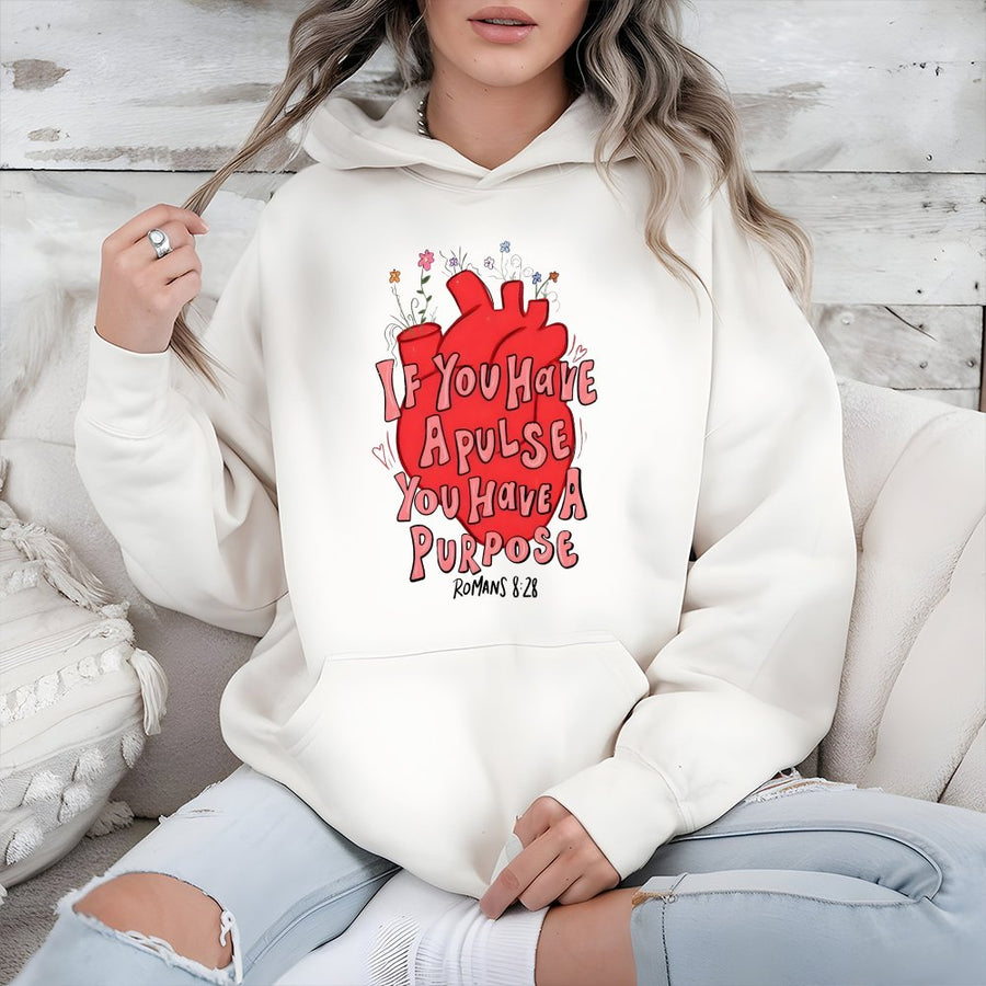 If You Have A Pulse You Have A Purpose Hoodie | Floral Anatomical Heart Bible Verse Design | Premium Cotton Blend | Christian Faith Gift For Her