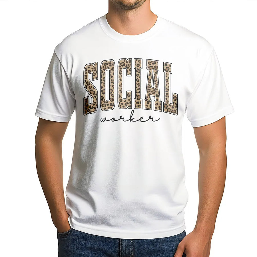 Social Worker T-Shirt | Leopard Print Graphic Tee | Premium Comfort Colors Cotton | Mental Health Awareness Appreciation Gift for Women