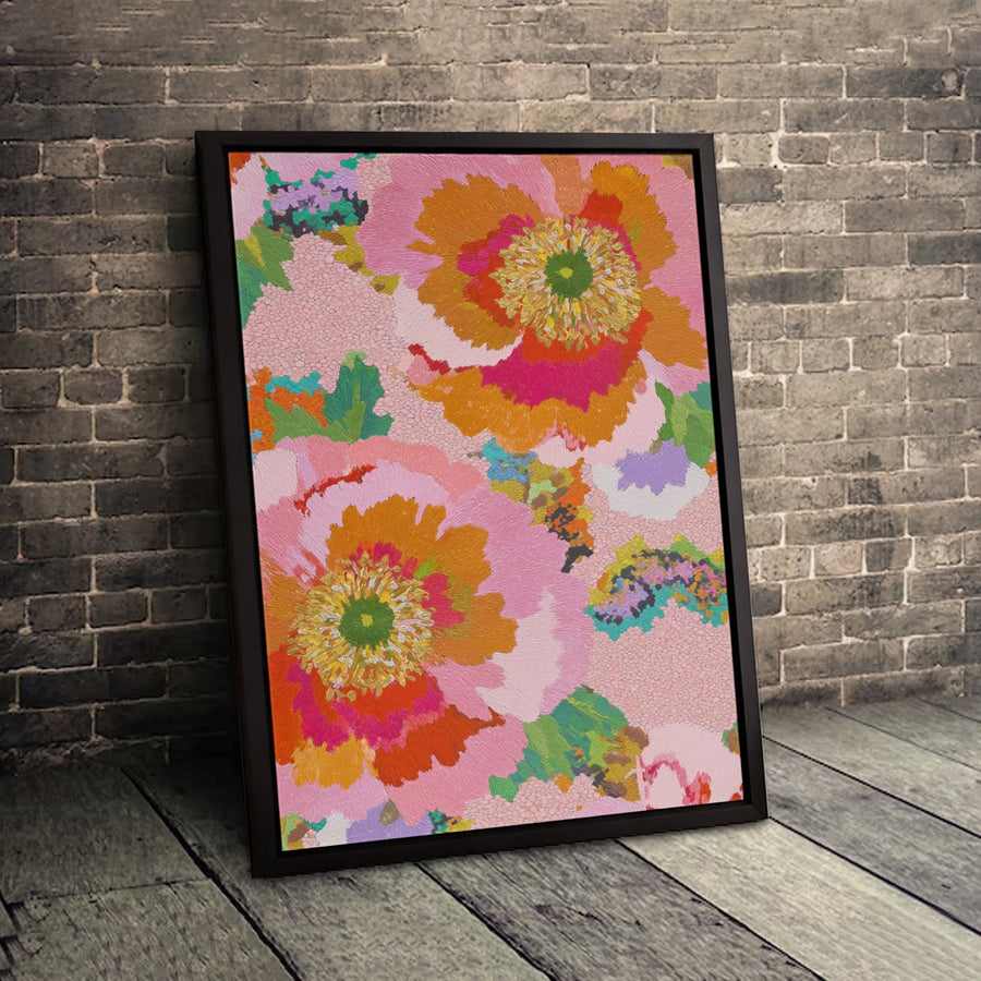 Vibrant Abstract Floral Canvas Wall Art | Large Poppy Garden Print | Gallery-Quality Framed Decor | Colorful Botanical Gift for Modern Home