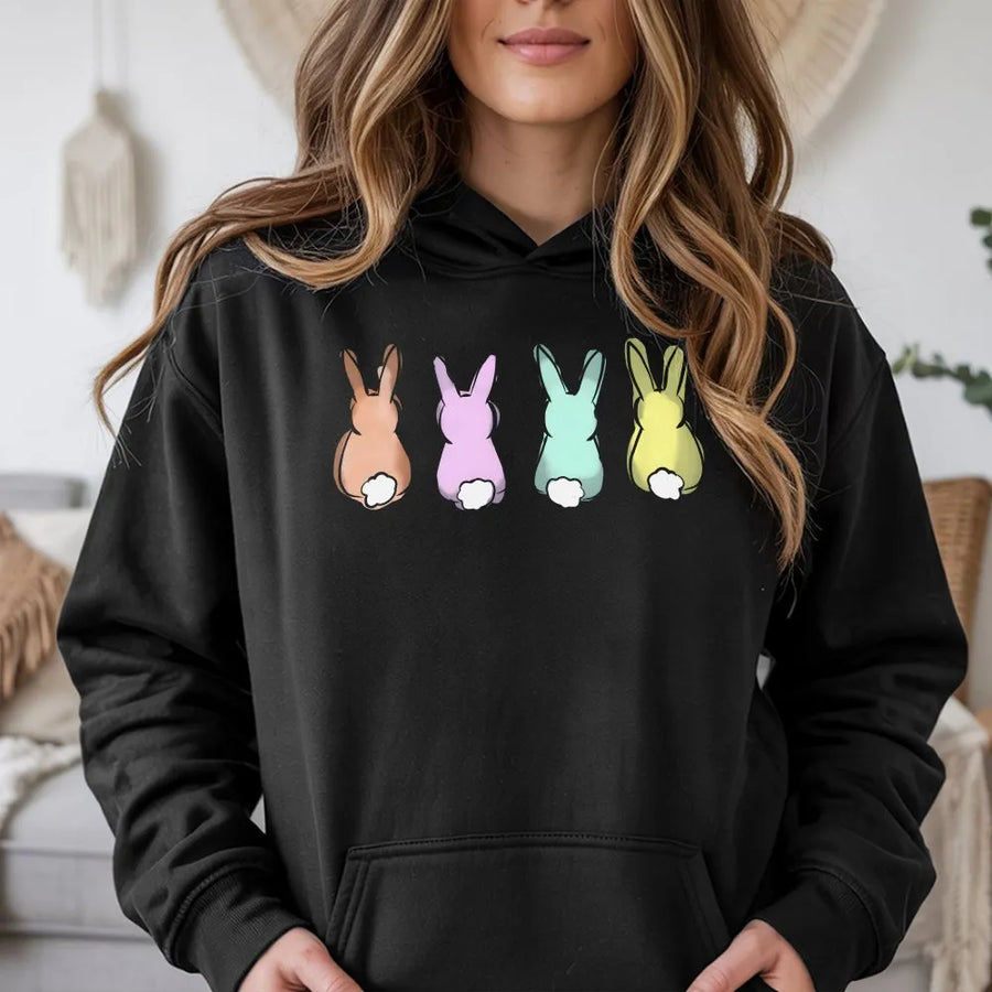 Easter Bunny Hoodie | Cute Pastel Cottontail Graphic | Cozy Cotton Blend Pullover | Spring Holiday Gift for Women