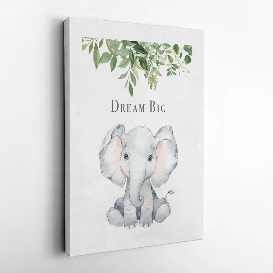 Baby Elephant Nursery Wall Art | Dream Big Watercolor Greenery Print | Premium 1.25-Inch Gallery Canvas | Baby Shower Gift Idea