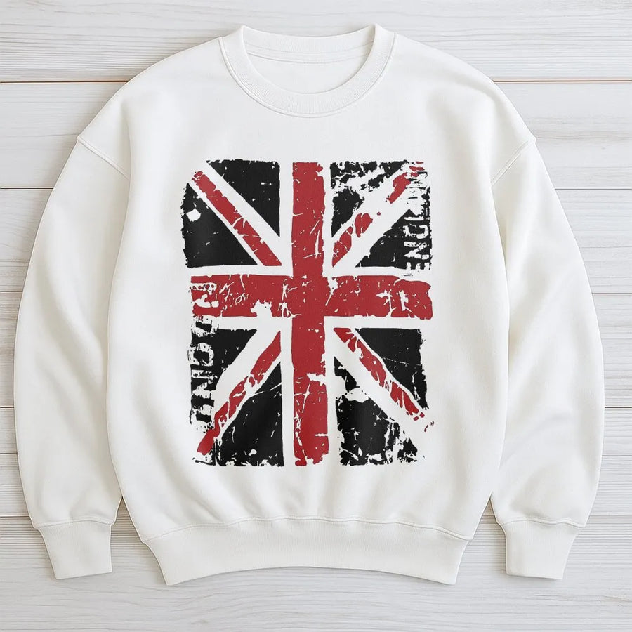 Union Jack Sweatshirt | Distressed London England Graphic | Premium Cotton | Patriotic UK Souvenir Gift