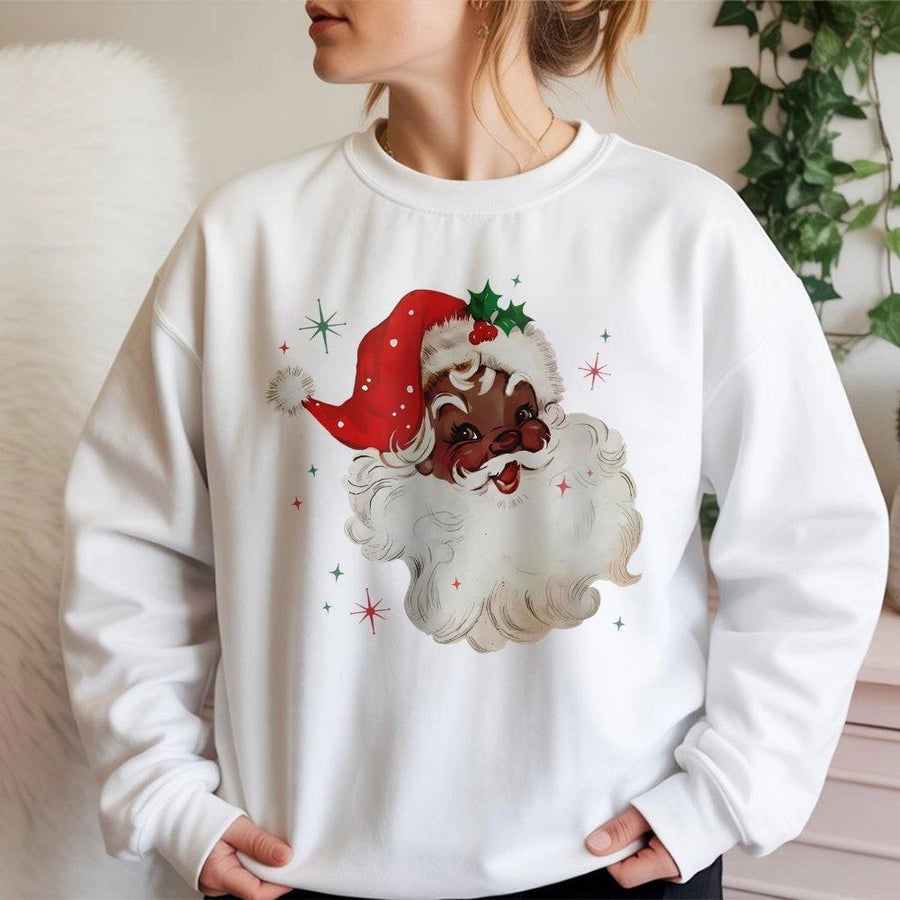 Black Santa Christmas Sweatshirt | Vintage Retro African American Holiday Pullover | Premium Cozy Unisex Graphic Sweater | Perfect Xmas Gift for Family