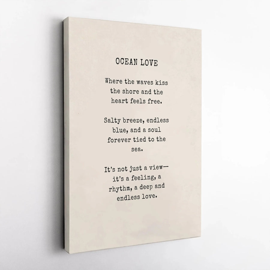 Ocean Poem Canvas Wall Art | Minimalist Coastal Decor Quote | Premium Gallery-Wrapped Print | Beach House Aesthetic Gift for Sea Lovers