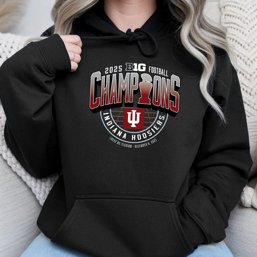 Indiana Red 2025 Big Ten Football Champions Locker Room Cotton Unisex Hoodie