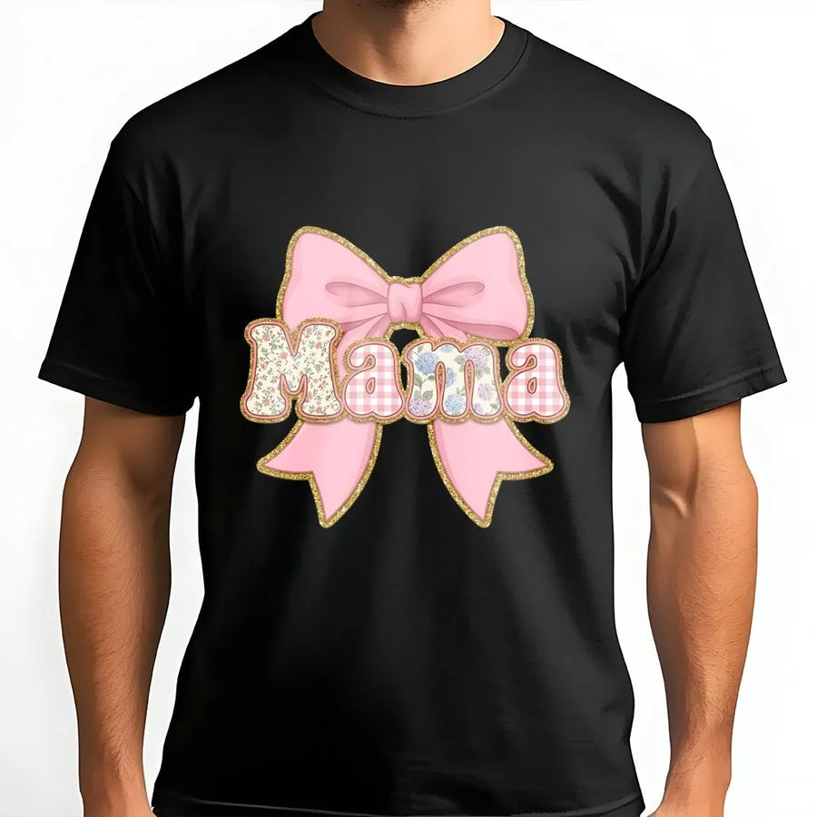 Mama T-Shirt with Pink Bow | Cute Floral Gingham Design | Premium Cotton-Blend Sweatshirt | Mother's Day Gift for New Mom