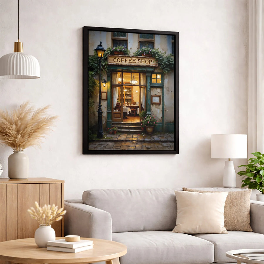 Coffee Shop Canvas Print | Vintage European Street Cafe Art | Premium Gallery Wrapped Wall Decor | Gift for Coffee Lovers