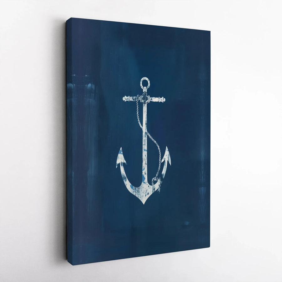 Nautical Anchor Canvas Wall Art | Distressed Navy Blue Coastal Decor | Premium Gallery-Wrapped Print | Ready to Hang Beach House Gift