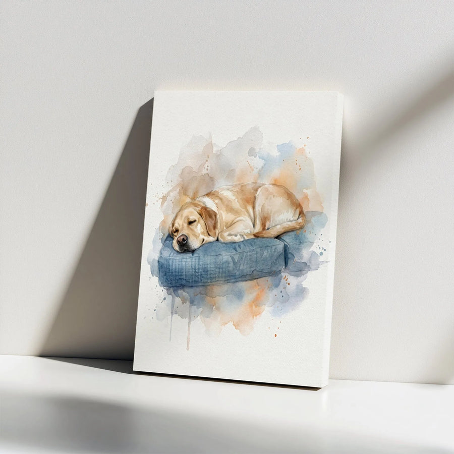 Yellow Labrador Retriever Canvas Wall Art | Watercolor Sleeping Dog Portrait | Premium Gallery Wrap Print | Dog Lover Home Decor Gift