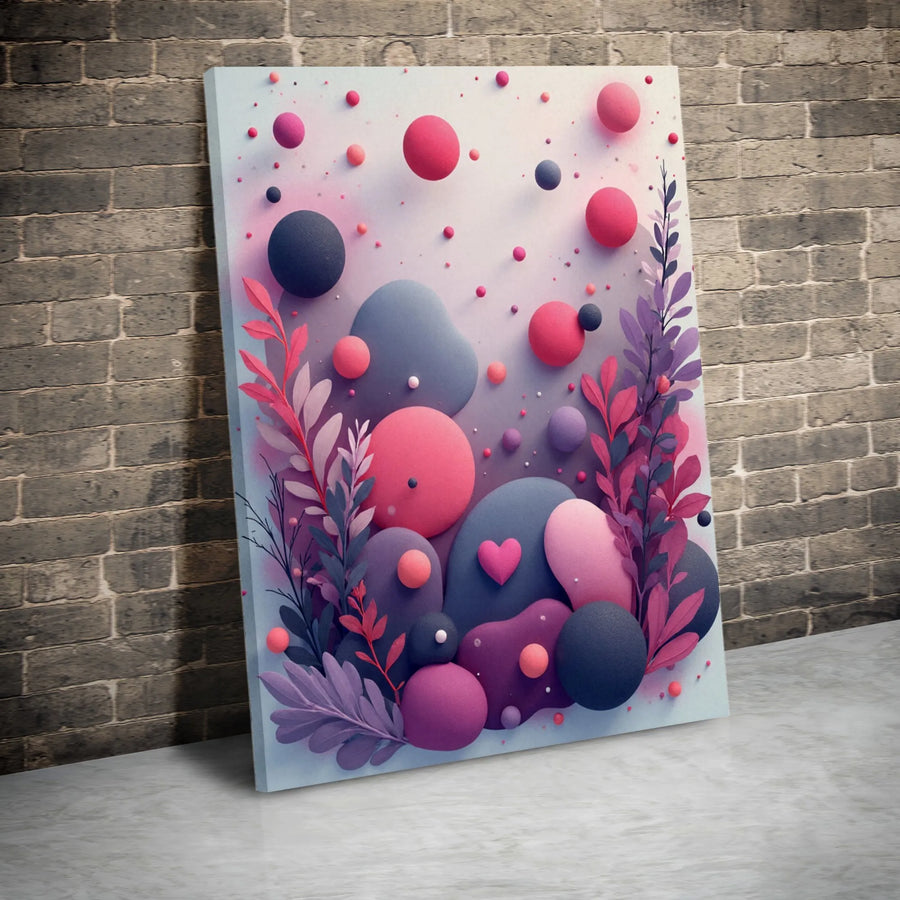 Abstract 3D Spheres Wall Art | Pink and Purple Botanical Canvas | Premium Fade-Resistant Print | Modern Home Decor for Living Room Bedroom