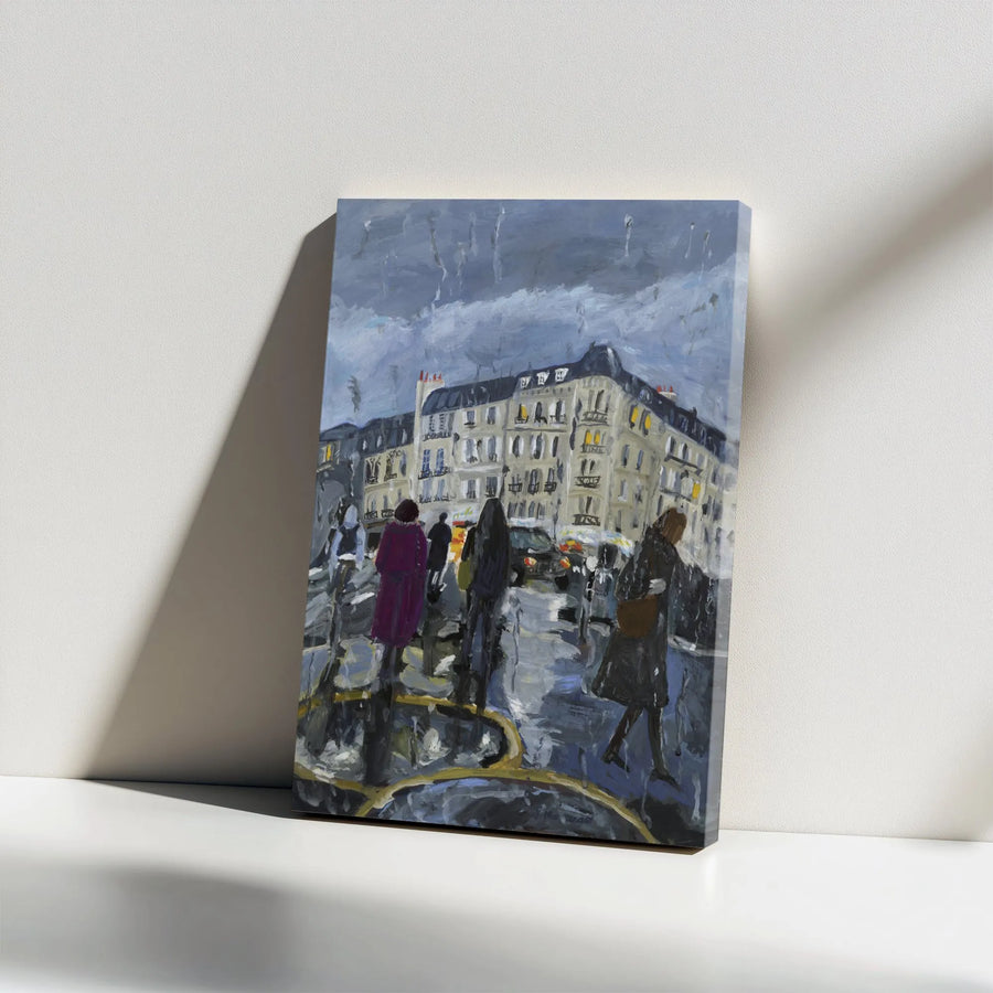 Rainy Paris Street Scene Canvas Art | Impressionist Painting Print | Premium Thick Gallery Wrap | Modern Home & Office Decor Gift