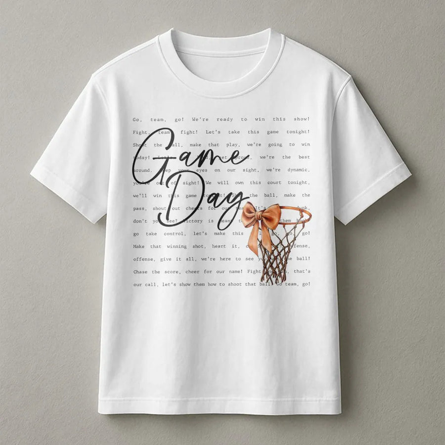 Game Day Basketball T-Shirt | Coquette Bow Basketball Hoop Graphic | Premium Soft Cotton Tee | Cute Basketball Mom Gift for Her