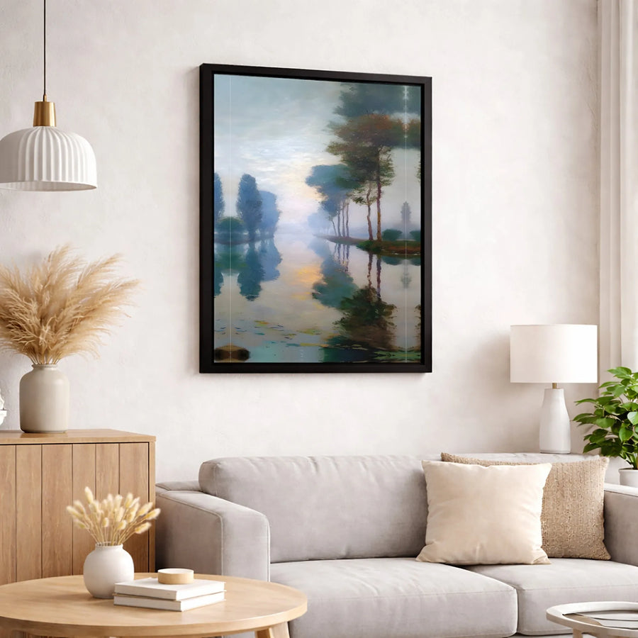 Misty River Landscape Canvas Print | Impressionist Nature Wall Art | 1.25 Inch Premium Gallery Wrap | Serene Home Office Decor Gift