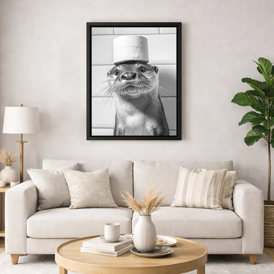Funny Otter Bathroom Wall Art | Cute Animal With Toilet Paper Roll | Gallery-Quality Canvas Print | Unique Humorous Home Decor Gift