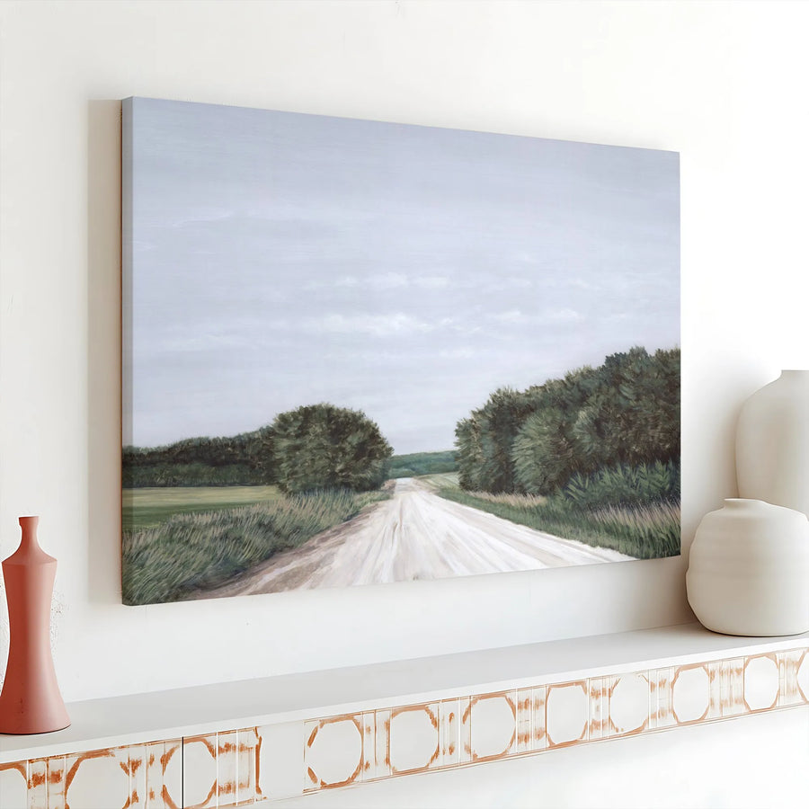 Country Road Scenic Landscape Horizontal Canvas | Impressionist Countryside Painting Style Print, 1.25" Gallery Wrap | Premium Fade-Resistant Wall Art | Cozy Farmhouse Decor Gift
