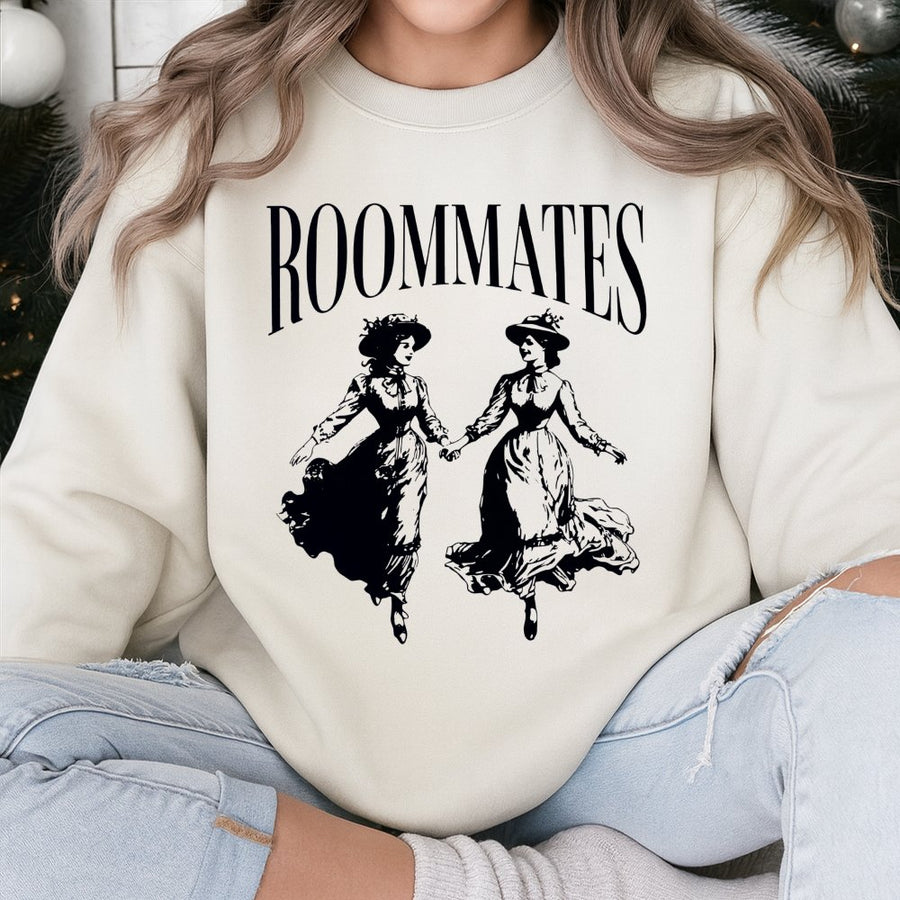 Roommates Sweatshirt | Vintage Victorian Women Illustration | Soft Cotton Blend Unisex Pullover | Funny Lesbian Pride Gift For Her