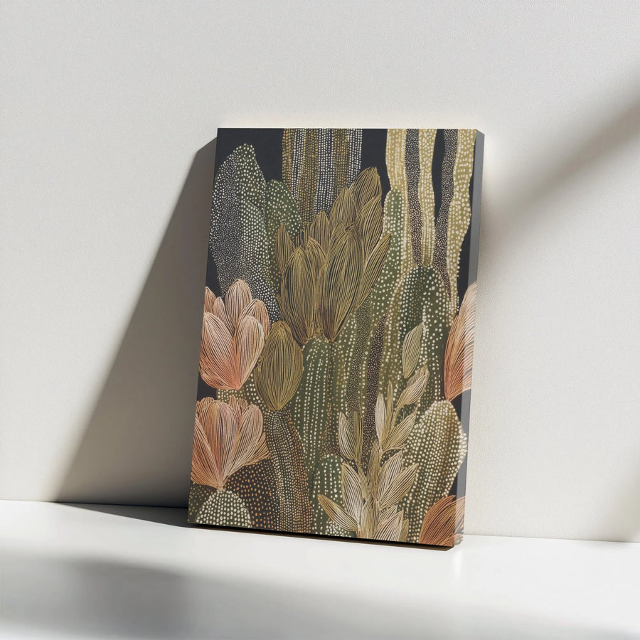 Abstract Botanical Vertical Canvas | Modern Dotted Line Art Print | Premium Gallery Wrapped Canvas | Modern Home and Office Decor Gift