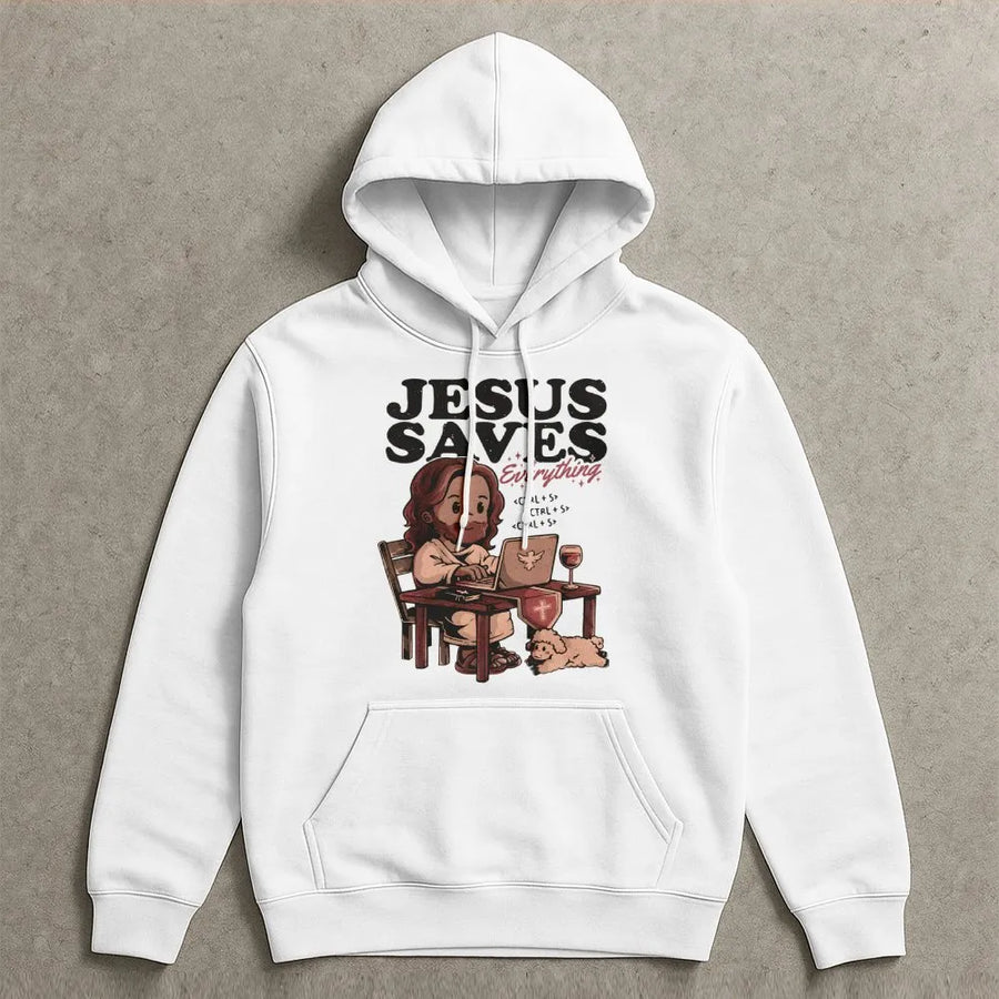 Jesus Saves Everything Hoodie | Christian Programmer Tech Humor | Premium Soft Cotton Blend | Religious Gift For IT Developer Software Engineer