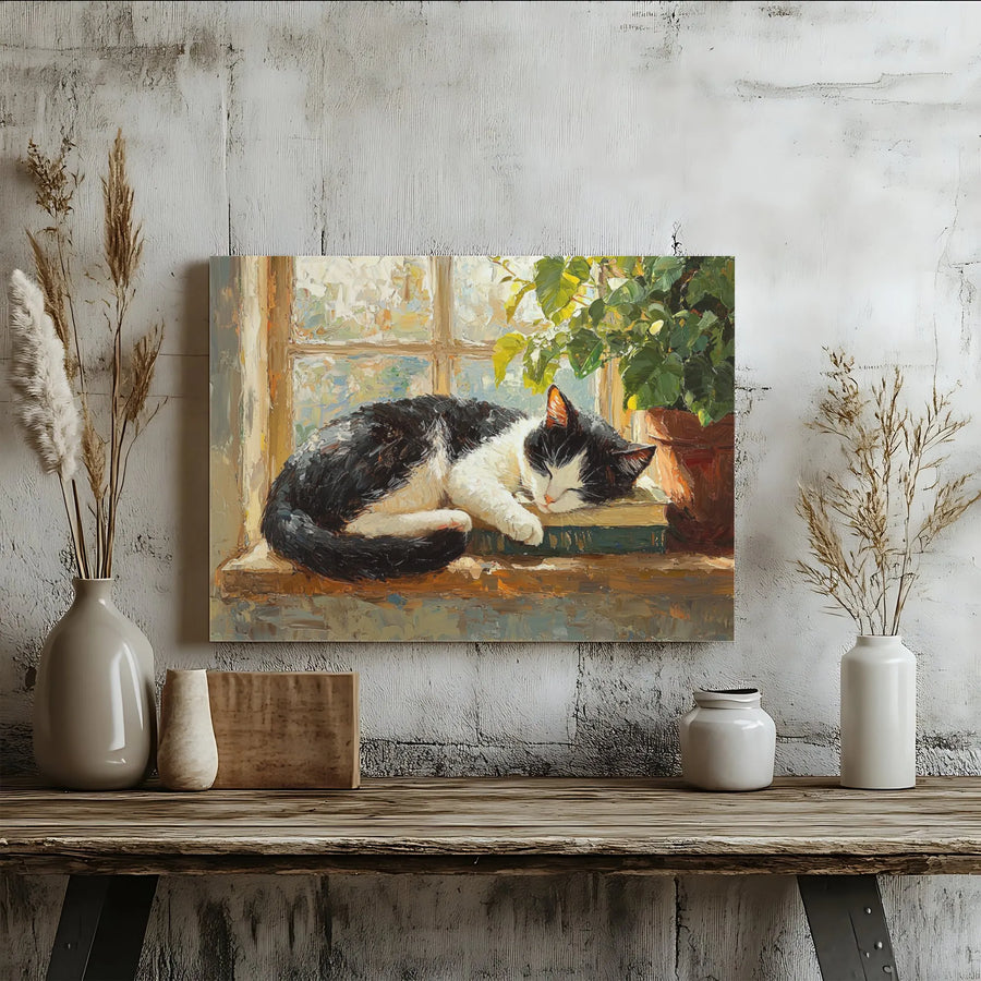 Sleeping Cat Canvas Art | Impressionist Oil Painting Style | Premium 1.25-Inch Gallery Wrap | Cozy Home Decor Gift For Cat Lovers