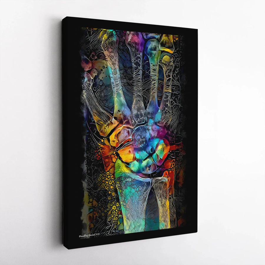 Anatomy Art Canvas Print | Colorful Skeletal Hand Illustration | Premium Gallery Wrapped Canvas | Medical Office Decor Gift for Doctor