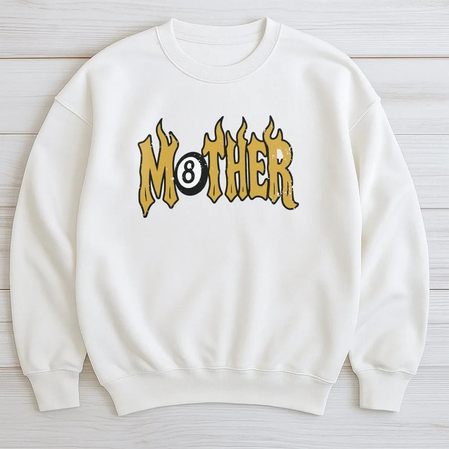 Y2K Mother Sweatshirt | 8 Ball Flame Graphic Pullover | Soft Cotton Blend | Trendy Streetwear Gift for Her