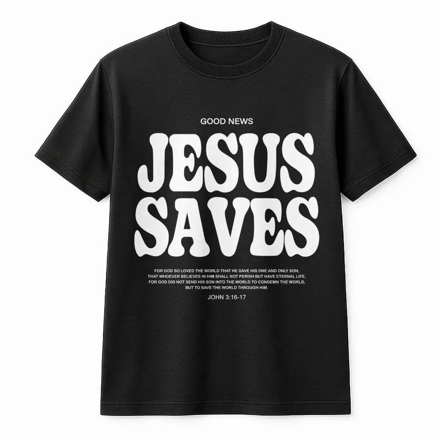 Jesus Saves T-Shirt | Retro Christian Aesthetic Graphic | Premium Cotton Unisex Tee | Gift for Believers, Religious Scripture Shirt