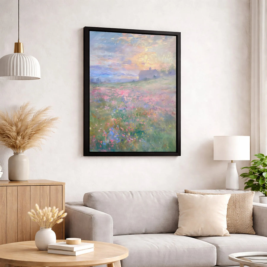Wildflower Meadow Canvas Print | Impressionist Sunset Landscape Art | Premium Fade-Resistant Gallery Wrap | Elegant Home Decor Wall Art