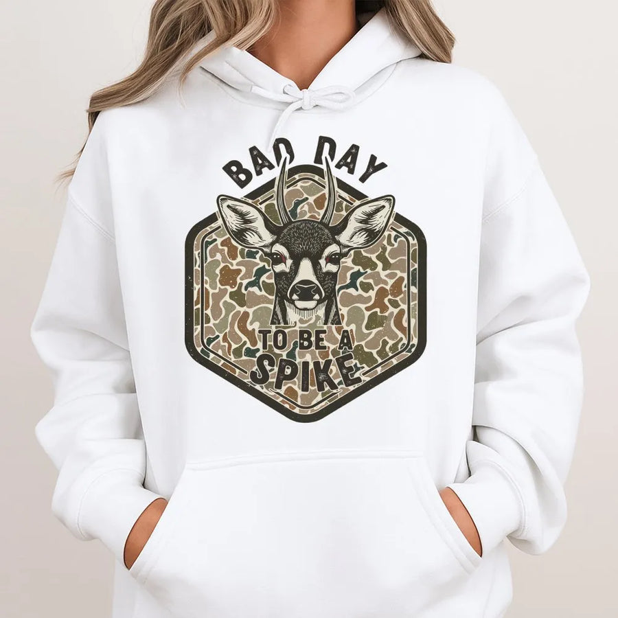 Bad Day To Be A Spike Hoodie | Funny Deer Hunting Graphic Sweatshirt | Premium Cotton Blend | Gift For Hunter And Outdoorsman
