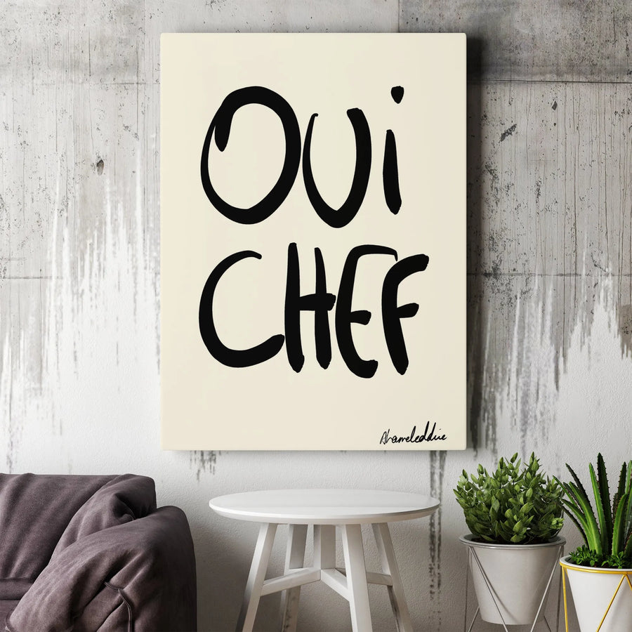 Oui Chef Wall Art Canvas | Modern Typography Kitchen Decor | Gallery Wrap Premium Print | Perfect Gift for Home Cooks and Foodies