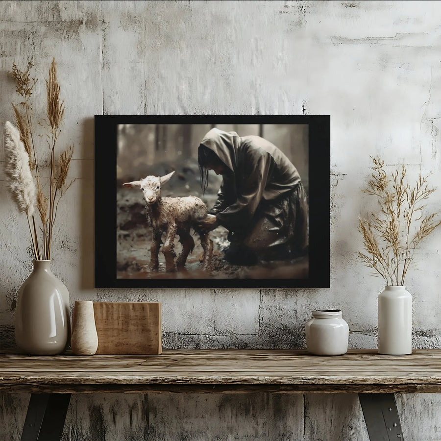 Good Shepherd Canvas Print | Jesus Rescuing Lamb Wall Art | Premium Gallery Wrapped Decor | Christian Faith Home Gift