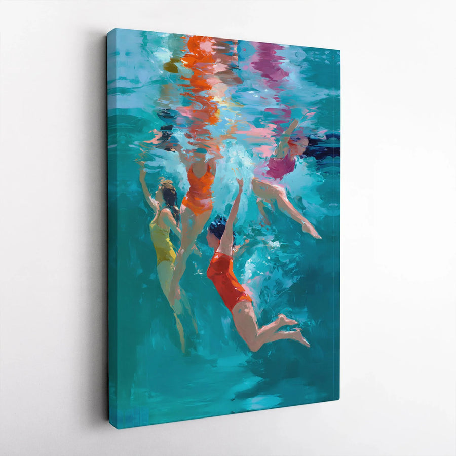 Underwater Swimmers Canvas Print | Colorful Abstract Painting Art | Premium 1.25" Gallery Wrap | Modern Coastal Home Decor Gift