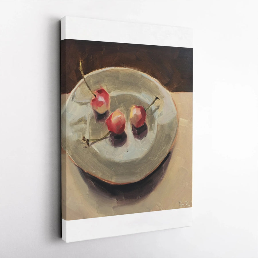 Vintage Cherry Wall Art | Still Life Oil Painting Style Print | Premium Gallery Wrapped Canvas | Kitchen & Dining Room Decor
