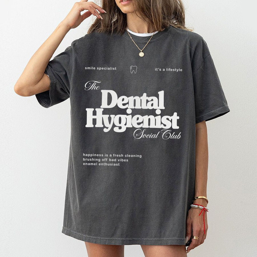 Dental Hygienist Social Club T-Shirt | Smile Specialist Aesthetic Graphic Tee | 100% Cotton Premium Quality | Graduation Gift for Dental Hygienist