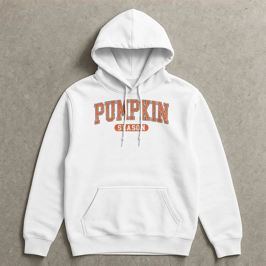 Pumpkin Season Hoodie | Distressed Collegiate Varsity Graphic | Premium Cotton Blend | Cozy Fall Halloween Sweatshirt Gift for Her Him